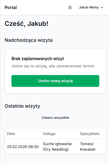 Portal pacjenta do rezerwacji wizyt online — widok mobilny aplikacji dla pacjentów